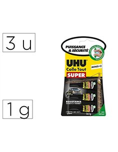 Colle uhu tout super multi materiaux sans solvant 3x1g.