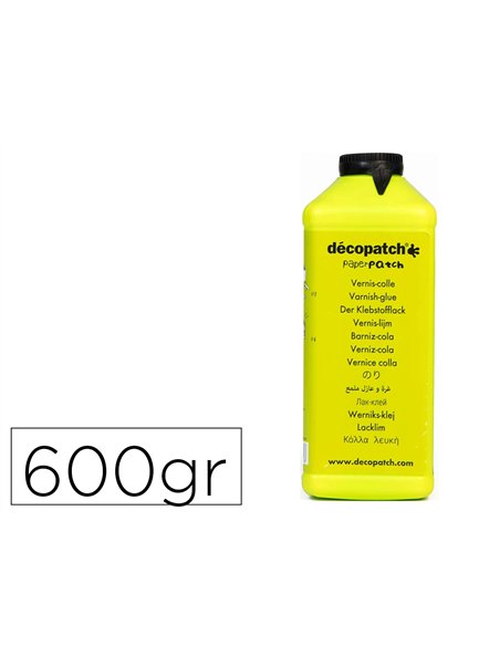 Vernis colle decopatch satine tous support sechage rapide coloris transparent bouteille 600gr.