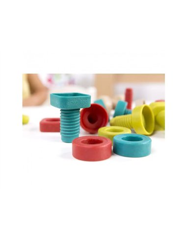 Lot de vis et boulons eco conãus miniland fibre plastique et bois 100% recycleble 24 pieces et 4.