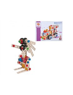 Construction vehicules 4 en 1 eichhorn 4 constructions possibles 100 pieces en bois vis en plastique roues.