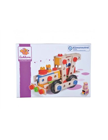 Construction vehicules 4 en 1 eichhorn 4 constructions possibles 100 pieces en bois vis en plastique roues.