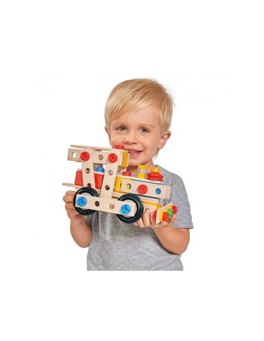 Construction vehicules 4 en 1 eichhorn 4 constructions possibles 100 pieces en bois vis en plastique roues.