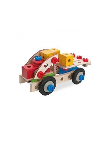 Construction vehicules 4 en 1 eichhorn 4 constructions possibles 100 pieces en bois vis en plastique roues.