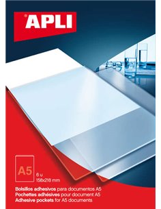 Pochettes adhésives Apli A5 - Pochette supplémentaire pour documents et images - 6 unités par sachet