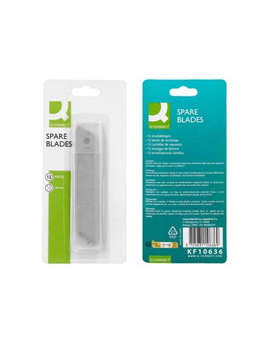Lame 18mm de rechange q-connect pour cutters kf10632/kf10635/kf10937/kf10634 blister 12 unites.