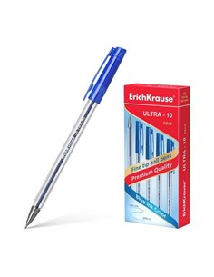 Stylo à bille Erichkrause Ultra-10 - Pointe métallique type aiguille - Corps hexagonal transparent - Encre à faible viscosité - 