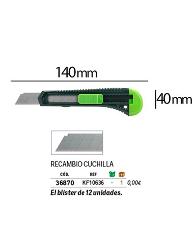 Cutter xd-43 q-connect en plastique abs lame 18mm retractable interchangeable precoupee avec frein de securite.