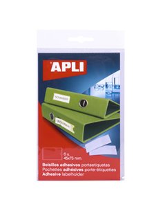 Pochettes adhésives Apli pour étiquettes - 45 x 75 mm - Modifiez les informations de l'étiquette selon vos besoins - Lot de 6 un