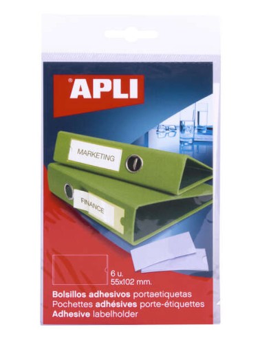 Pochettes adhésives Apli pour étiquettes - 55 x 102 mm - Modifiez les informations de l'étiquette selon vos besoins - Contient 6