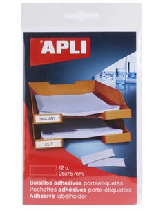 Pochettes adhésives Apli pour étiquettes - Format 25 x 75 mm - Modifiez les informations de l'étiquette selon vos besoins - Cont