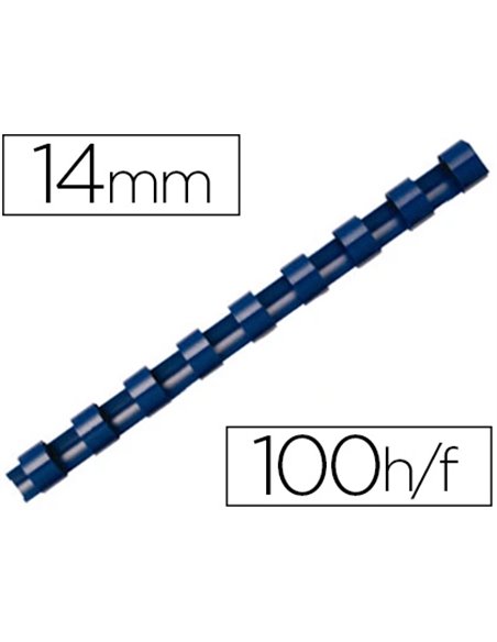 Anneau plastique à relier fellowes dos rond capacité 100f 14mm diamètre 300mm longueur coloris bleu boîte 100 unités.