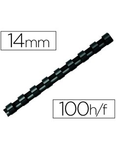 Anneau plastique à relier fellowes dos rond capacité 100f 14mm diamètre 300mm longueur coloris noir boîte 100 unités.