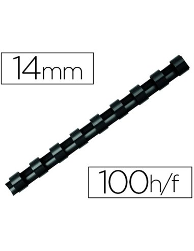 Anneau plastique à relier fellowes dos rond capacité 100f 14mm diamètre 300mm longueur coloris noir boîte 100 unités.