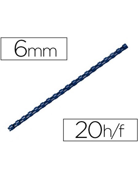 Anneau plastique à relier fellowes dos rond capacité 20f 6mm diamètre 300mm longueur coloris bleu boîte 100 unités.