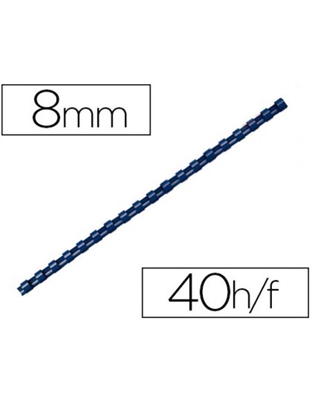 Anneau plastique à relier fellowes dos rond capacité 40f 8mm diamètre 300mm longueur coloris bleu boîte 100 unités.