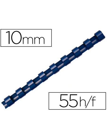 Anneau plastique à relier fellowes dos rond capacité 55f 10mm diamètre 300mm longueur coloris bleu boîte 100 unités.