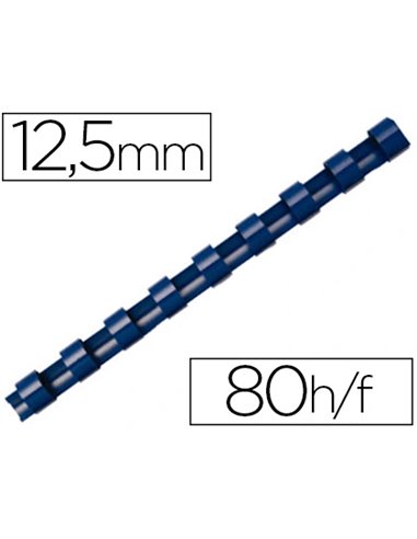 Anneau plastique à relier fellowes dos rond capacité 80f 12,5mm diamètre 300mm longueur coloris bleu boîte 100 unités.