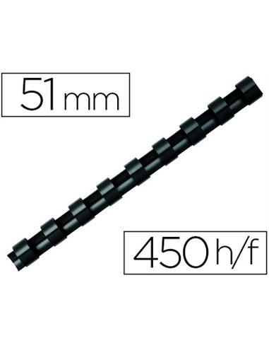 Anneau plastique à relier fellowes format a4 21 anneaux diamètre 51mm 51x51x300mm capacité 450f coloris noir boîte 50u.