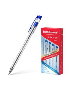 Stylo à bille Erichkrause Ultra-20 - Pointe métallique type aiguille - Corps rond transparent avec grip - Encre à faible viscosi