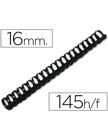 Anneau plastique à relier q-connect capacité 120f 16mm diamètre coloris noir boîte 50 unités.