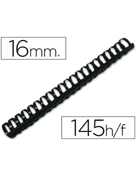 Anneau plastique à relier q-connect capacité 120f 16mm diamètre coloris noir boîte 50 unités.