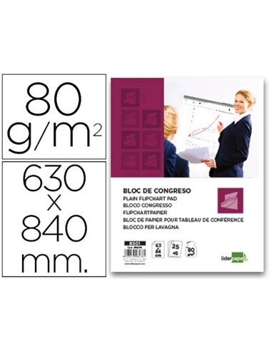 Bloc conférence liderpapel 63x84cm papier uni 80g/m2 conventions réunions 25f + 5f gratuites.