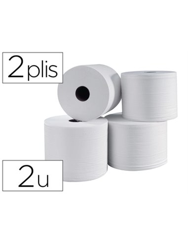 Bobine essuyage 1000f 2 plis coloris blanc lot de 2 unitès.