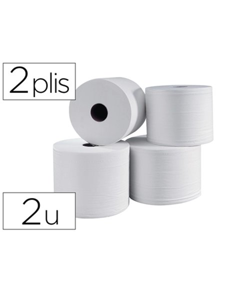 Bobine essuyage 1000f 2 plis coloris blanc lot de 2 unitès.