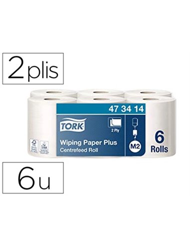 Bobine essuyage tork dévidage central 2 plis coloris blanc.