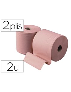 Bobine essuyage ouate chamois 1000 feuilles de 30cm 2 plis coloris saumon lot de 2 unites.