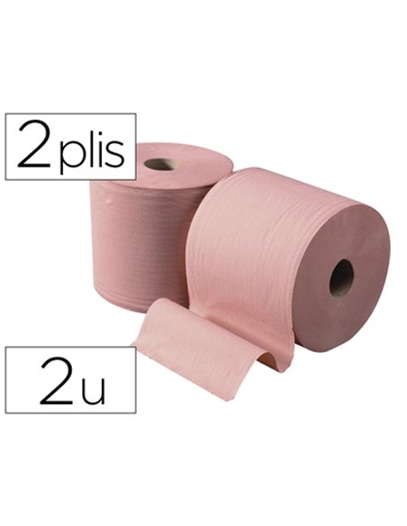 Bobine essuyage ouate chamois 1000 feuilles de 30cm 2 plis coloris saumon lot de 2 unites.