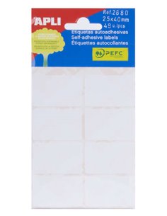 Pack de 48 étiquettes rectangulaires Apli 25 x 40 mm - 6 planches de 8 étiquettes - Adhésif permanent - Bords arrondis - Adapté 