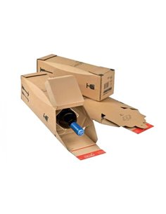 Boite expedition pour bouteilles kraft brun calage integre assemblage facile autocollant 7,4x7,4x35cm.