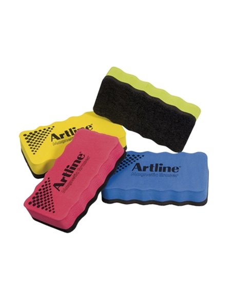 Brosse magnétique artline bloc feutre effaçage à sec tous tableaux blancs 4 coloris assortis 10,5x5,5cm.