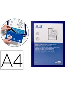 Cadre affichage liderpapel mural magnetique a4 dos adhesif repositionnable coloris bleu.