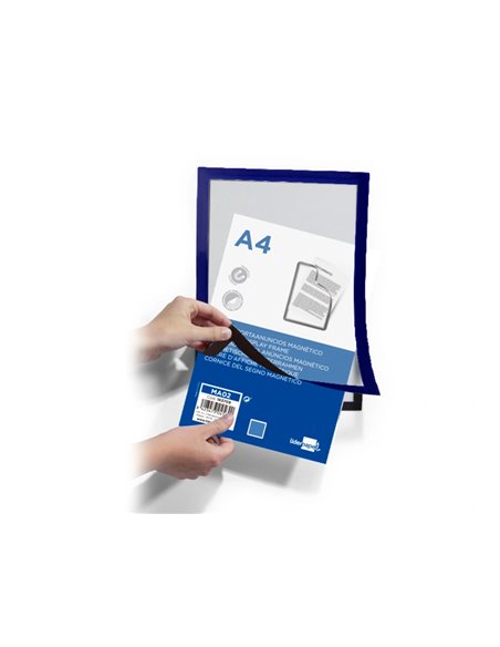Cadre affichage liderpapel mural magnetique a4 dos adhesif repositionnable coloris bleu.