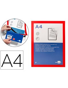 Cadre affichage liderpapel mural magnetique a4 dos adhesif repositionnable coloris rouge. 2