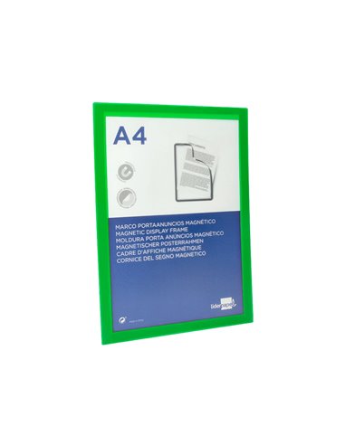 Cadre affichage liderpapel mural magnetique a4 dos adhesif repositionnable coloris vert.