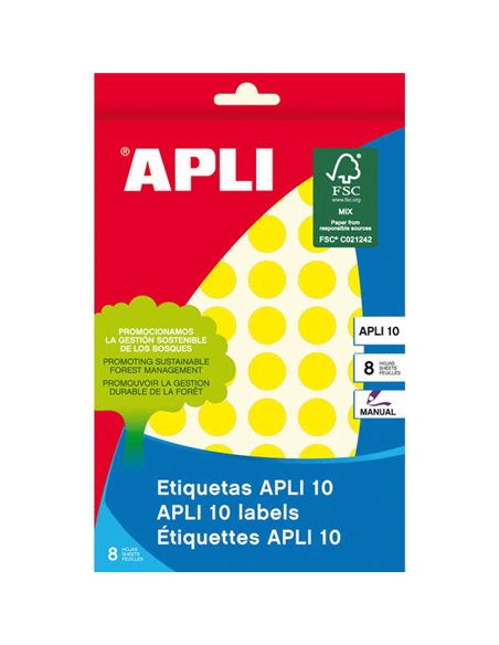 Étiquettes Apli 10 Jaune Ø 13 mm 8 feuilles