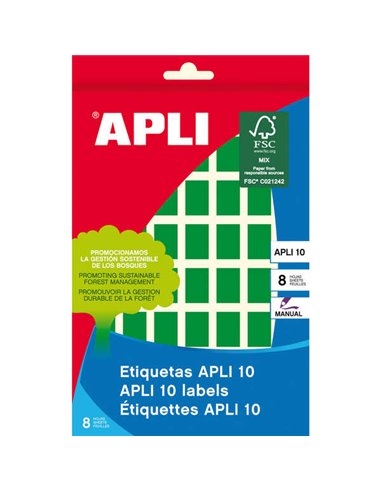 Étiquettes Apli 10 vertes 12 x 18 mm, 8 feuilles