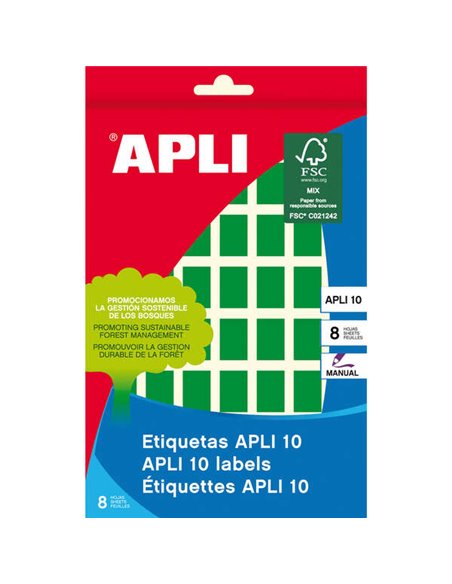Étiquettes Apli 10 vertes 12 x 18 mm, 8 feuilles
