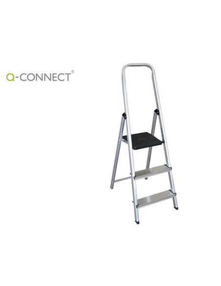 Escabeau q-connect aluminium 3 590x400x1260mm 3 marches 2.80kg poids maximum supporté 150kg.