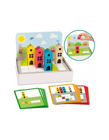 Symetrie et spatialisation goula logic city jeu en 3d reproduction constructions 14 pieces en bois 45 cartes 3.