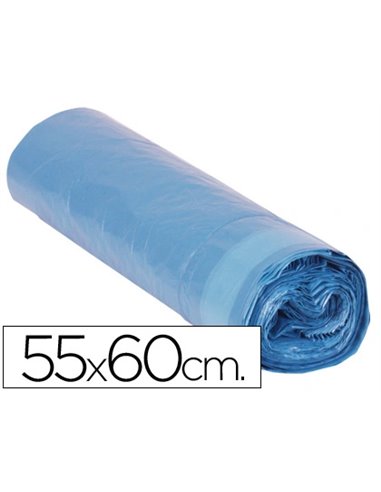 Sac poubelle domestique 55x60cm liens coulissants calibre 120 capacité 23l coloris bleu rouleau 20 unités.