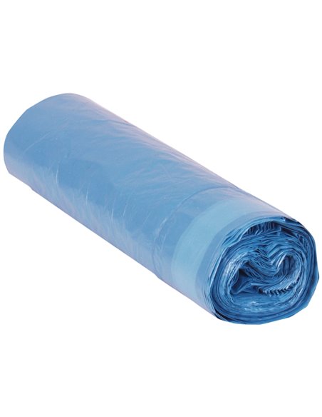Sac poubelle domestique 55x60cm liens coulissants calibre 120 capacité 23l coloris bleu rouleau 20 unités.
