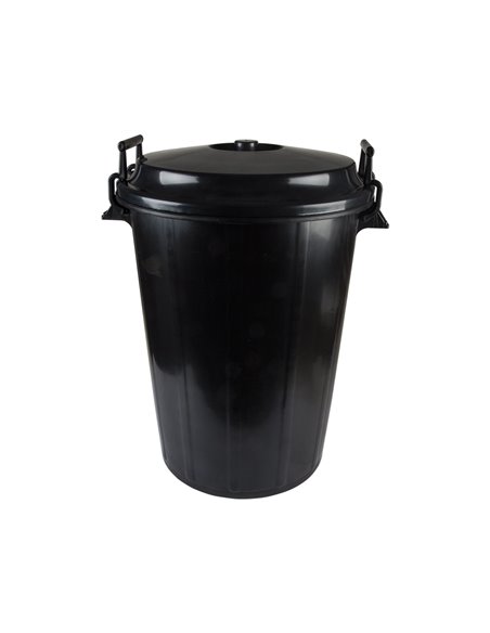 Poubelle plastique résistant couvercle 2 poignées fermeture côtés utilise sacs 85x105cm 100l coloris noir.