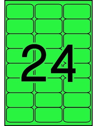 Pack de 480 étiquettes Apli 64 x 33,9 mm - 20 feuilles x 24 étiquettes - Adhésif permanent - Bords arrondis - Couleur vert fluo