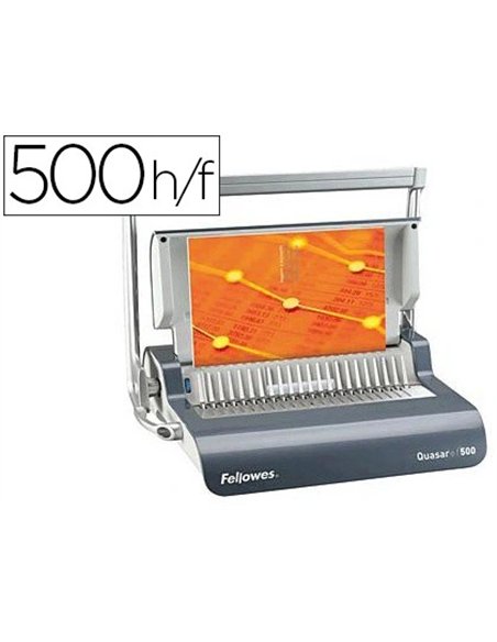 Perforelieuse fellowes quasar+500 manuelle 500f perforation 25f anneaux plastique usage intensif bac a4 130x450x400mm.