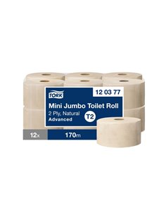 Papier toilette tork mini t2 jumbo naturel advanced 2 plis rouleau 170m.