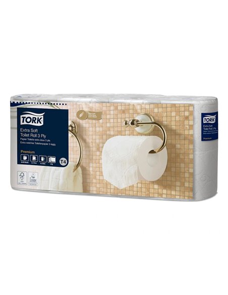 Papier toilette tork premium rouleau traditionnel extra doux 155f 3plis ecolabel paquet de 8 rouleaux.